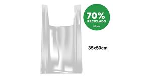 Bolsa Plastico Asa Camiseta 35x50cm Blanca 1kg. 50µm Reciclada 70%