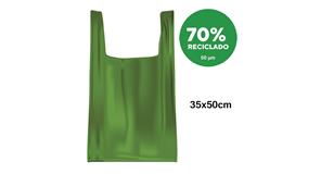 Bolsa Plastico Asa Camiseta 35x50cm Verde 1kg. 50µm Reciclada 70%
