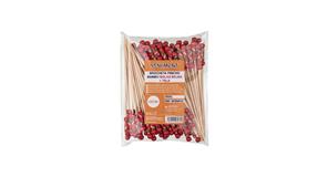 Brocheta pincho bambú decorada Bolas Rojas + Tela  12cm., 100 uds/pack; 20 packs/caja